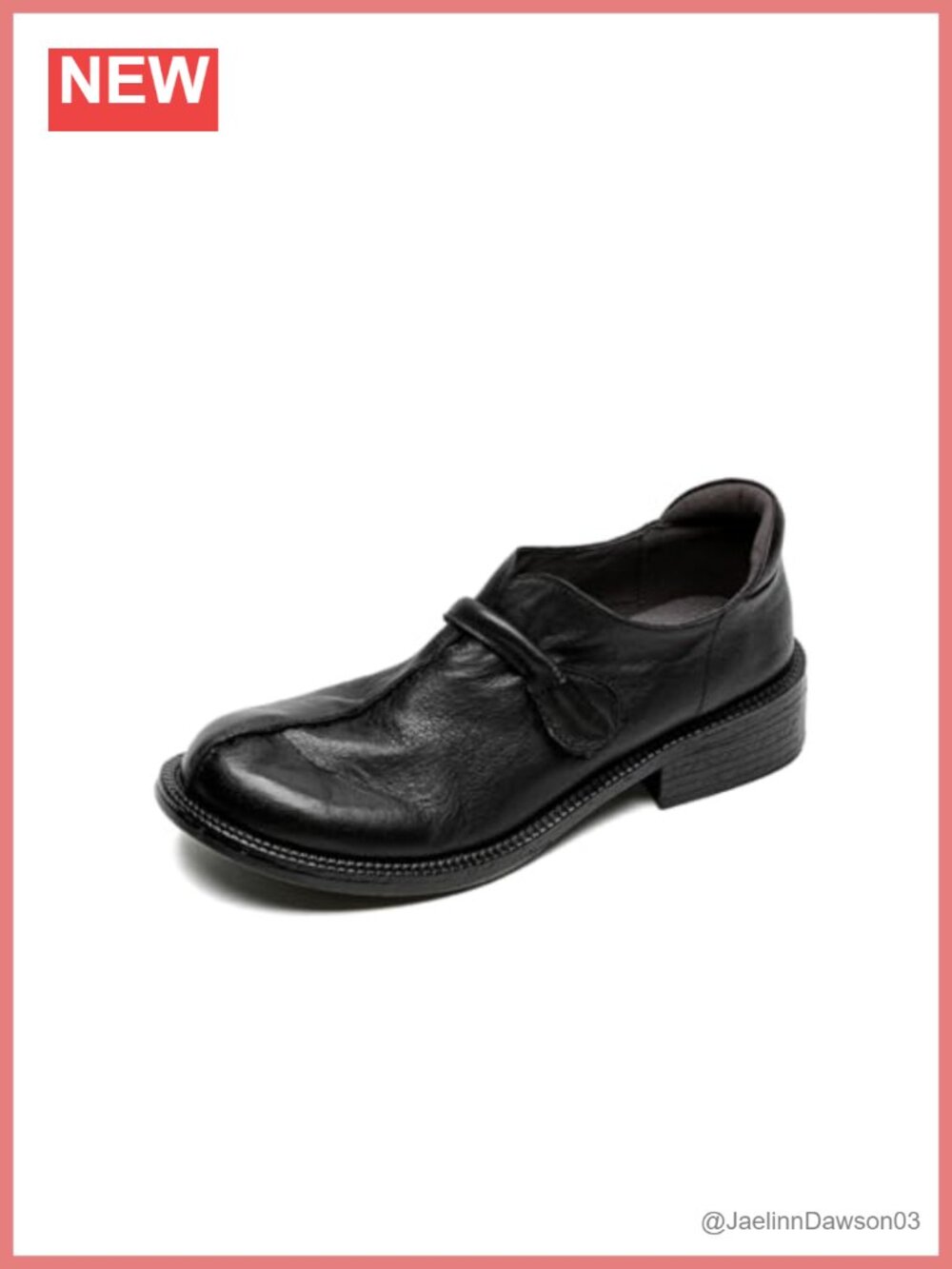 Women's Genuine Leather Low Chunky Heel Loafers Handmade Casual Shoes